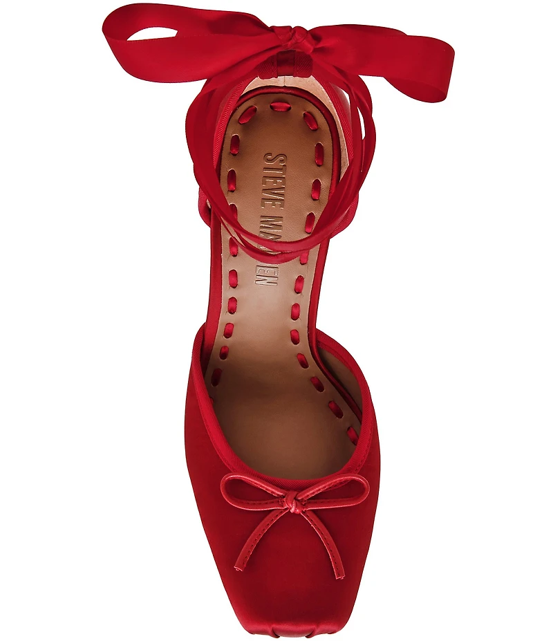 Steve Madden Larina Satin Ballet Square Toe Stiletto Lace Up Dress Pumps