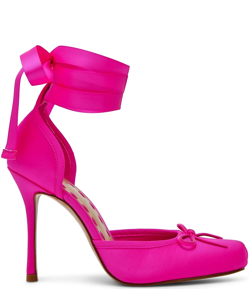 Steve Madden Larina Satin Ballet Square Toe Stiletto Lace Up Dress Pumps