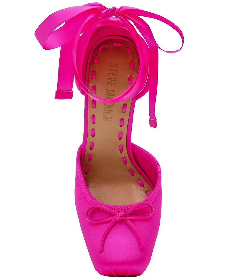 Steve Madden Larina Satin Ballet Square Toe Stiletto Lace Up Dress Pumps