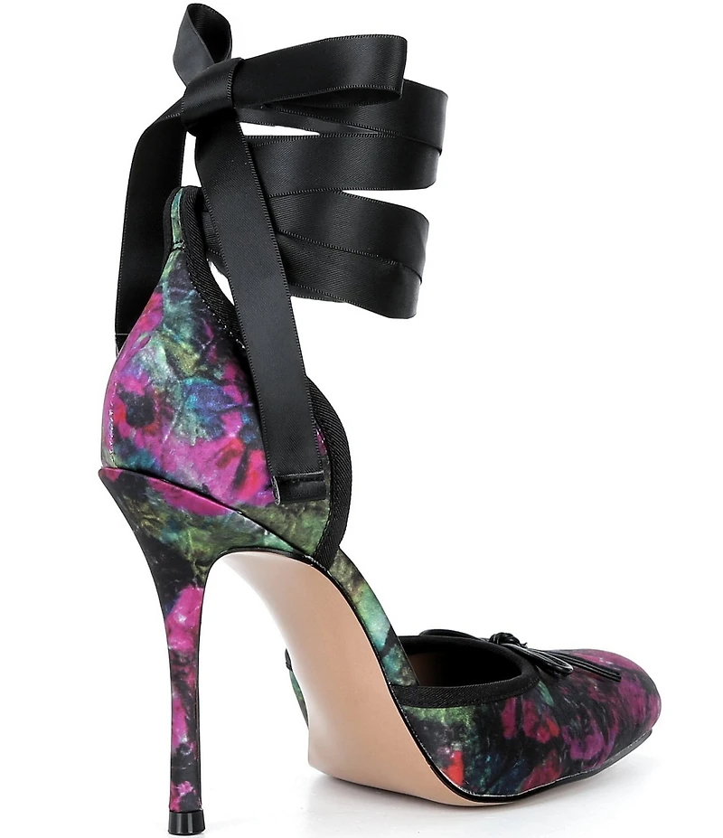Steve Madden Larina Satin Floral Print Ballet Square Toe Stiletto Lace Up Dress Pumps