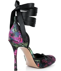 Steve Madden Larina Satin Floral Print Ballet Square Toe Stiletto Lace Up Dress Pumps