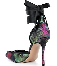 Steve Madden Larina Satin Floral Print Ballet Square Toe Stiletto Lace Up Dress Pumps