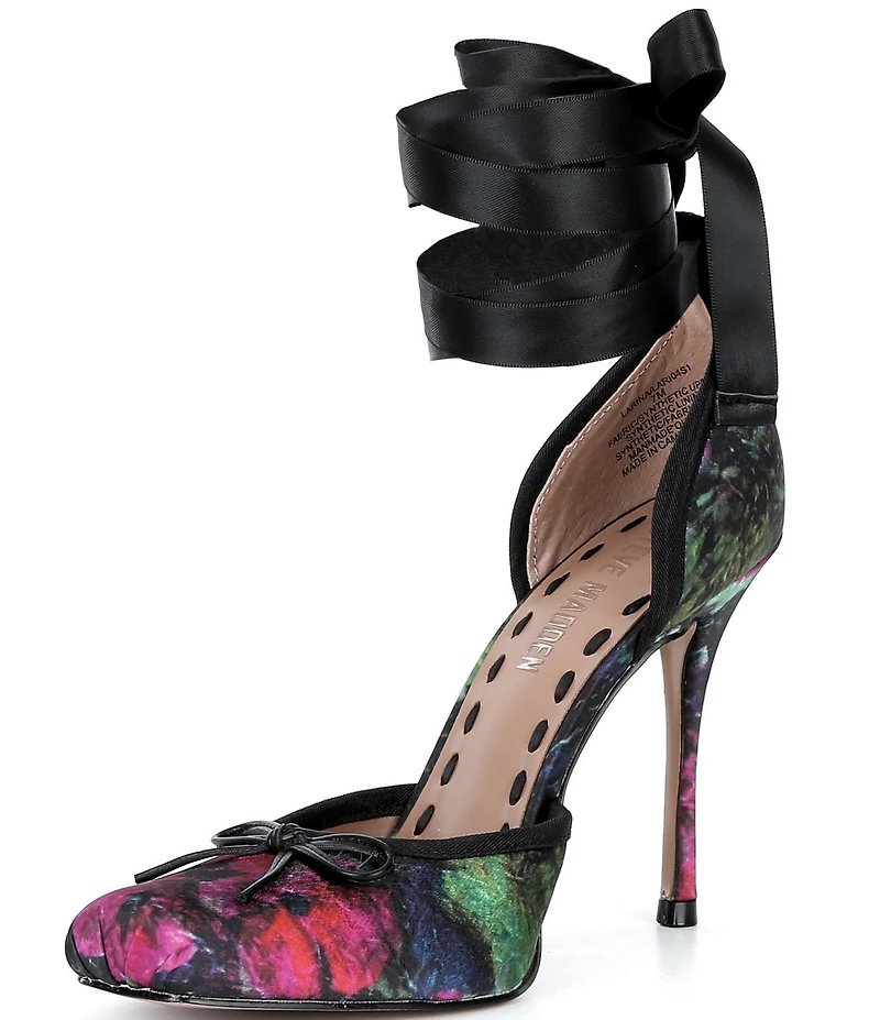 Steve Madden Larina Satin Floral Print Ballet Square Toe Stiletto Lace Up Dress Pumps