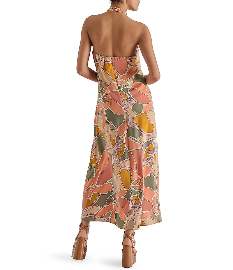 Steve Madden Larissa Woven Floral Print Twist Halter Neck Sleeveless A-Line Maxi Dress