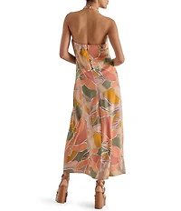 Steve Madden Larissa Woven Floral Print Twist Halter Neck Sleeveless A-Line Maxi Dress