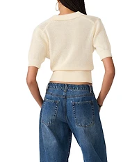Steve Madden Lark Knit Contrast Stitched Polo Collar Short Sleeve Crop Sweater