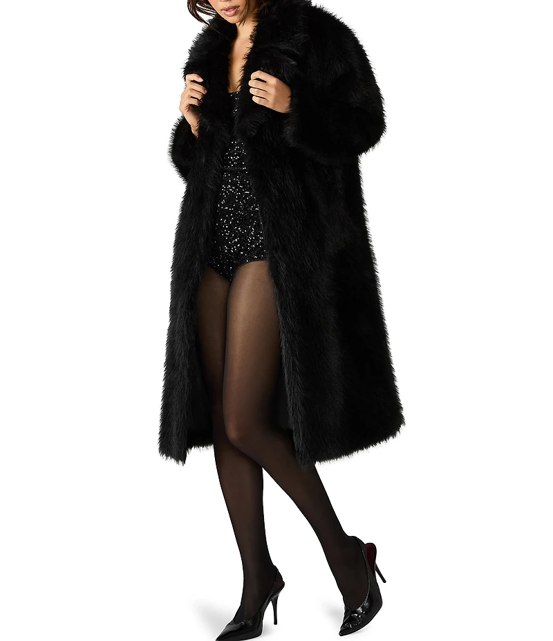 Steve Madden Larkin Oversized Long Sleeve Collar Neckline Long Faux Fur Coat