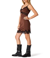 Steve Madden Laurine V-Neck Sleeveless Lace Trim Mini Dress