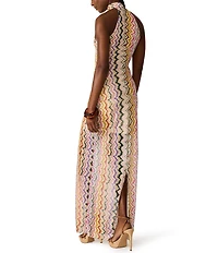 Steve Madden Layra Printed Mesh High Halter Neck Sleeveless Maxi Dress