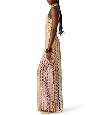 Steve Madden Layra Printed Mesh High Halter Neck Sleeveless Maxi Dress