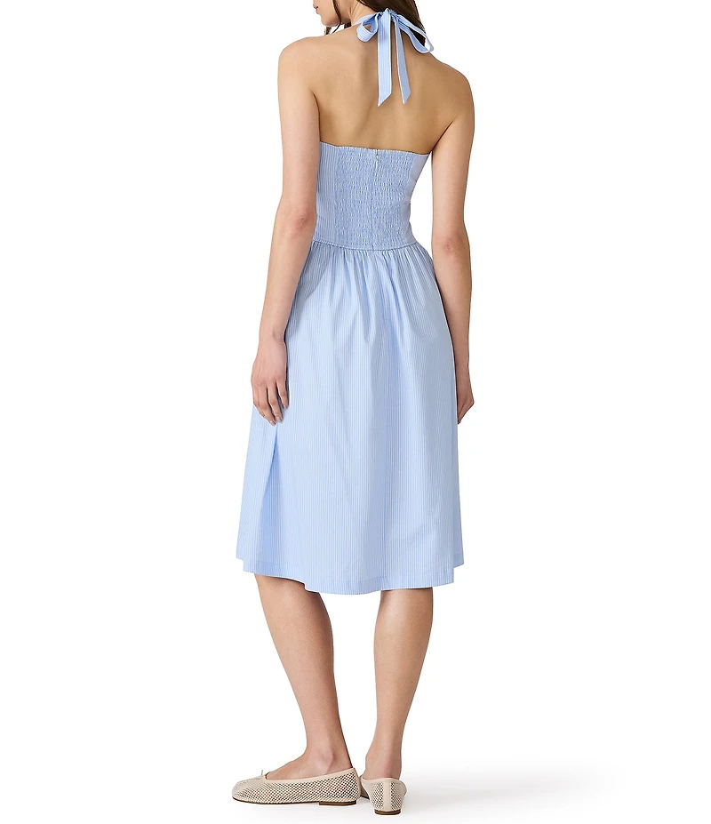 Steve Madden Leigh-Anne Stripped Sweetheart Neck Sleeveless Fit and Flare Poplin Midi Dress