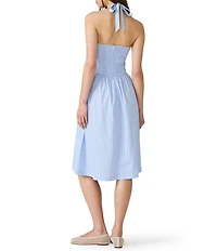 Steve Madden Leigh-Anne Stripped Sweetheart Neck Sleeveless Fit and Flare Poplin Midi Dress