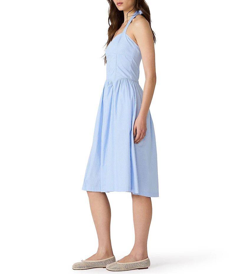 Steve Madden Leigh-Anne Stripped Sweetheart Neck Sleeveless Fit and Flare Poplin Midi Dress
