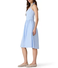 Steve Madden Leigh-Anne Stripped Sweetheart Neck Sleeveless Fit and Flare Poplin Midi Dress