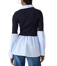 Steve Madden Lenny Collared Long Sleeve Mixed Media Top