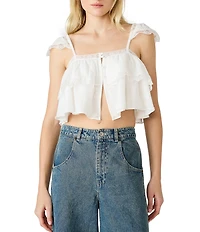 Steve Madden Leta Square Neck Sleeveless Tiered Lace and Gauze Coordinating Cropped Top