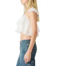 Steve Madden Leta Square Neck Sleeveless Tiered Lace and Gauze Coordinating Cropped Top