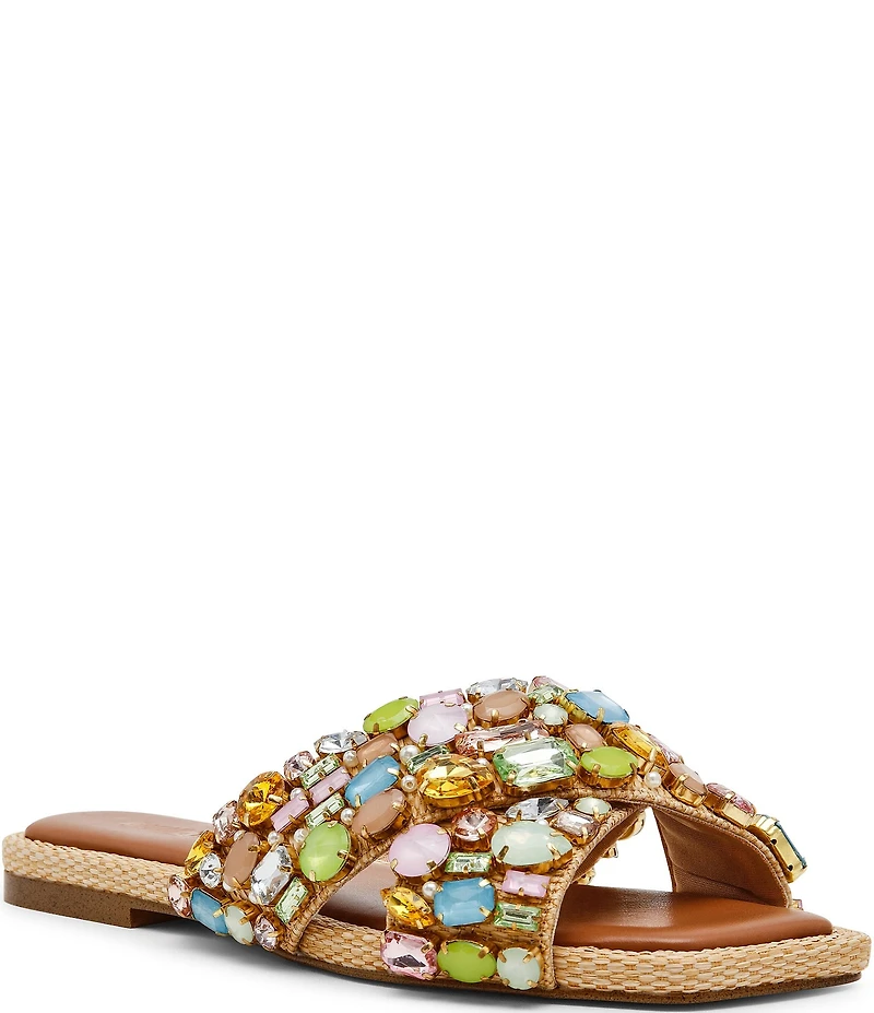 Steve Madden Levity Raffia Jewel Ornamented Slide Sandals