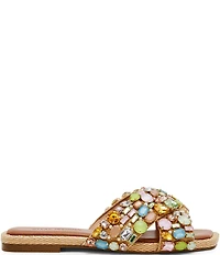 Steve Madden Levity Raffia Jewel Ornamented Slide Sandals