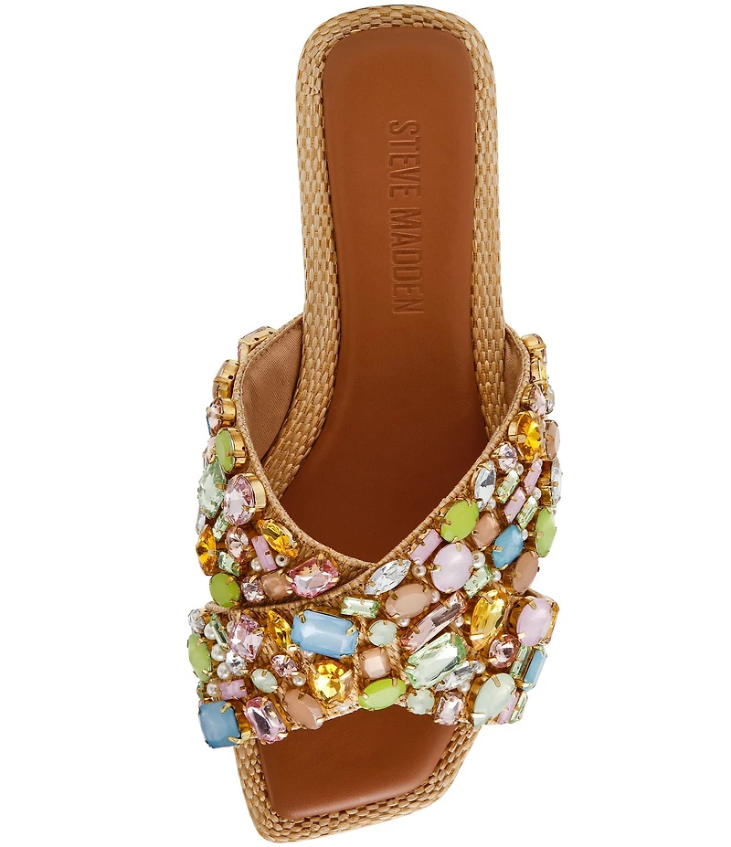 Steve Madden Levity Raffia Jewel Ornamented Slide Sandals