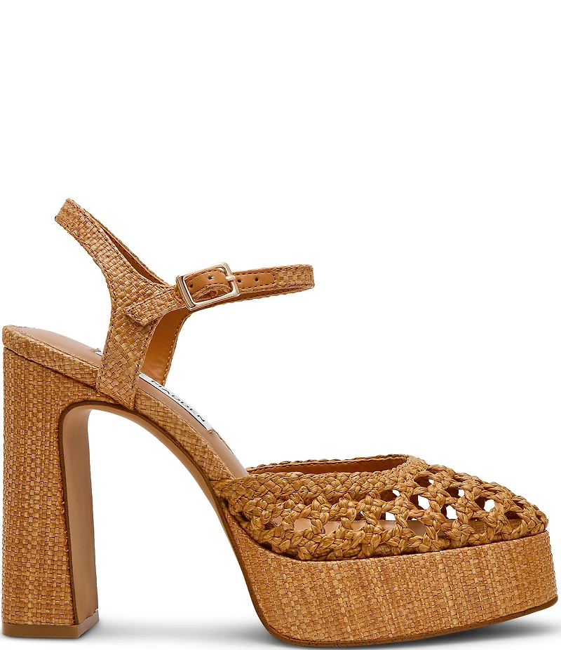 Steve Madden Lexie Raffia Block Heel Platform Dress Pumps