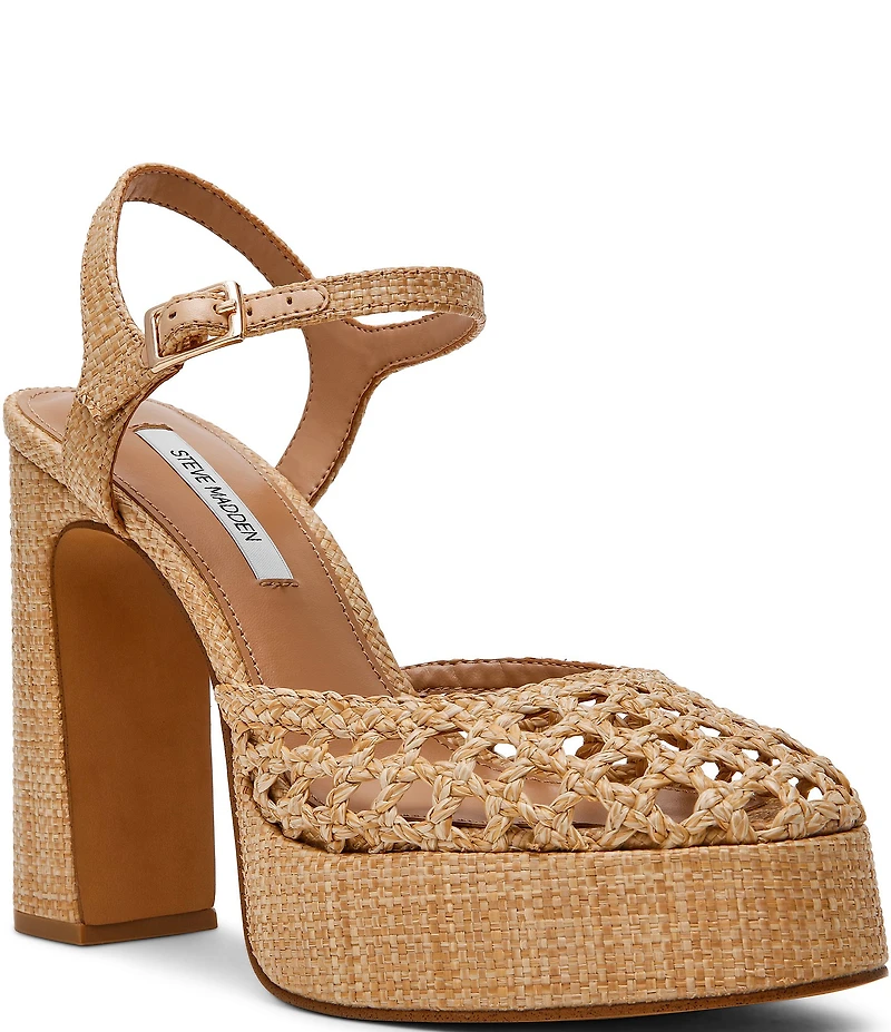 Steve Madden Lexie Raffia Block Heel Platform Dress Pumps