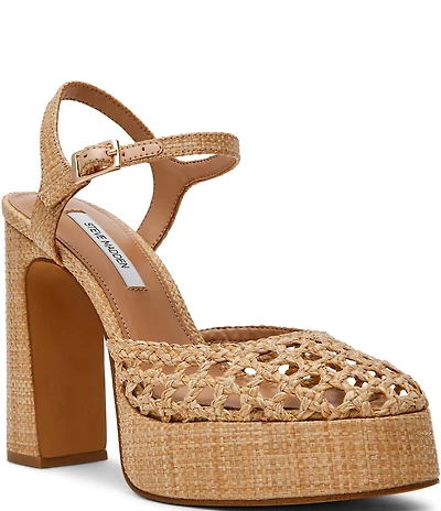 Steve Madden Lexie Raffia Block Heel Platform Dress Pumps