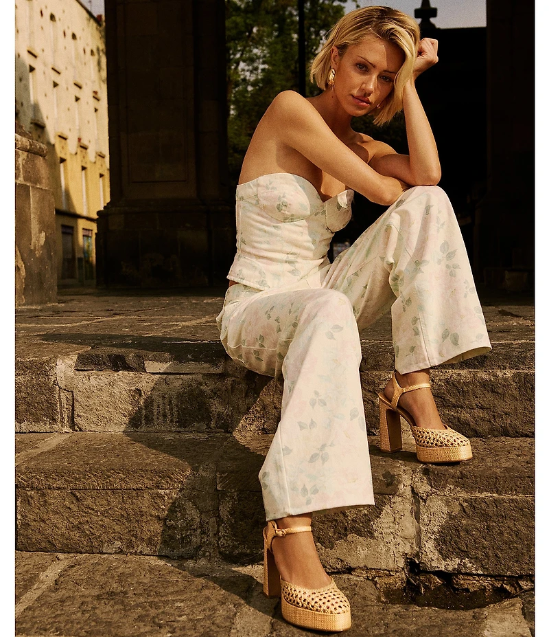 Steve Madden Lexie Raffia Block Heel Platform Dress Pumps