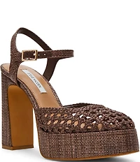 Steve Madden Lexie Raffia Block Heel Platform Dress Pumps