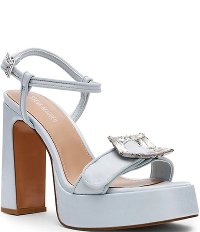 Steve Madden Liandra Satin Rhinestone Buckle Ornament Platform Dress Sandals