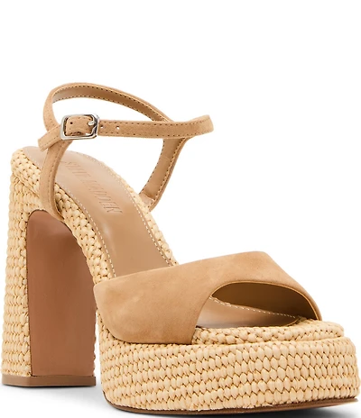 Steve Madden Liandra Suede and Raffia Platform Dress Sandals