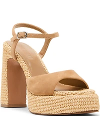 Steve Madden Liandra Suede and Raffia Platform Dress Sandals