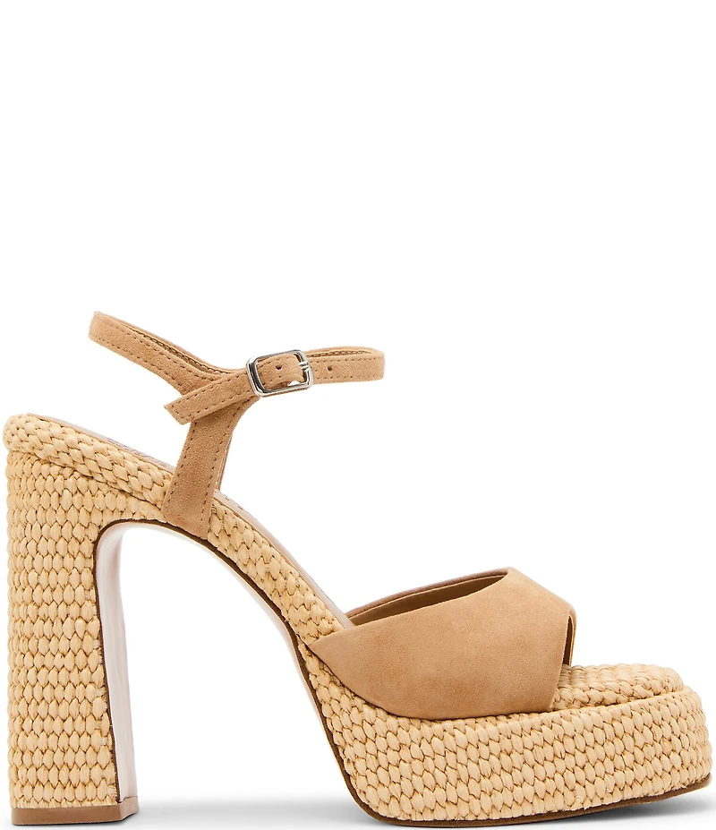 Steve Madden Liandra Suede and Raffia Platform Dress Sandals