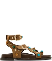 Steve Madden Linear Suede Studded Strappy Toe Loop Ankle Wrap Sandals