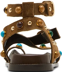 Steve Madden Linear Suede Studded Strappy Toe Loop Ankle Wrap Sandals