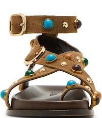Steve Madden Linear Suede Studded Strappy Toe Loop Ankle Wrap Sandals