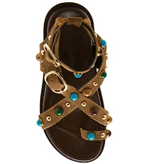 Steve Madden Linear Suede Studded Strappy Toe Loop Ankle Wrap Sandals