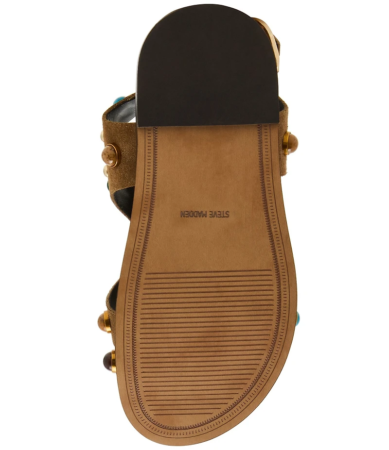Steve Madden Linear Suede Studded Strappy Toe Loop Ankle Wrap Sandals