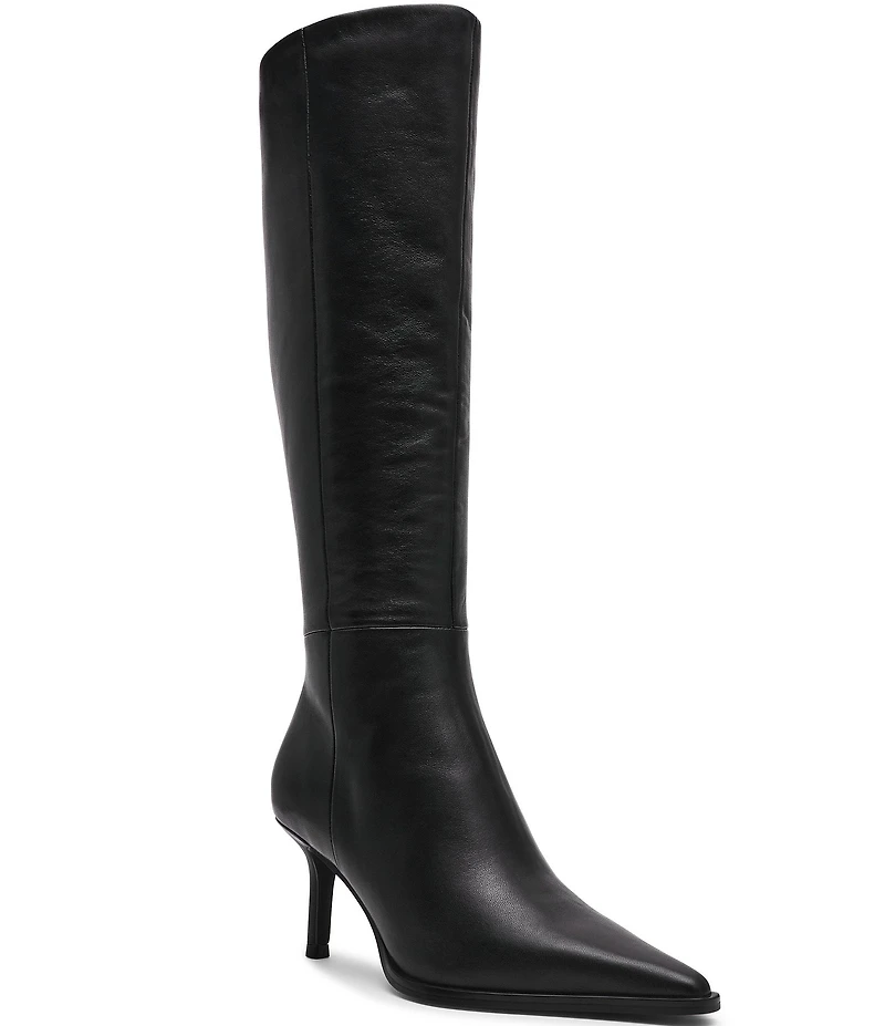 Steve Madden Lingo Mixed Leather Pointed Toe Knee High Boots