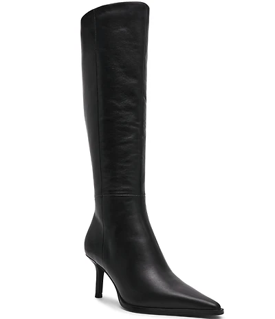 Steve Madden Lingo Mixed Leather Pointed Toe Knee High Boots