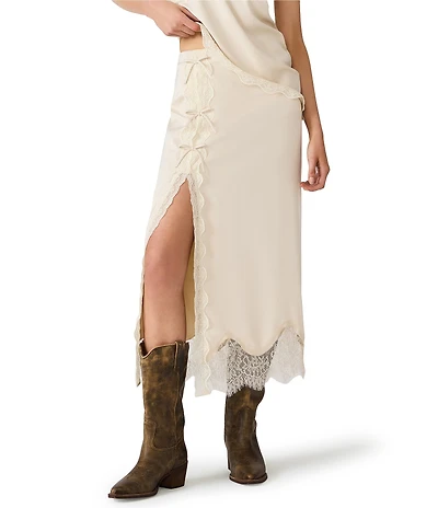 Steve Madden Lissandra Satin Lace Trim Coordinating Midi Skirt
