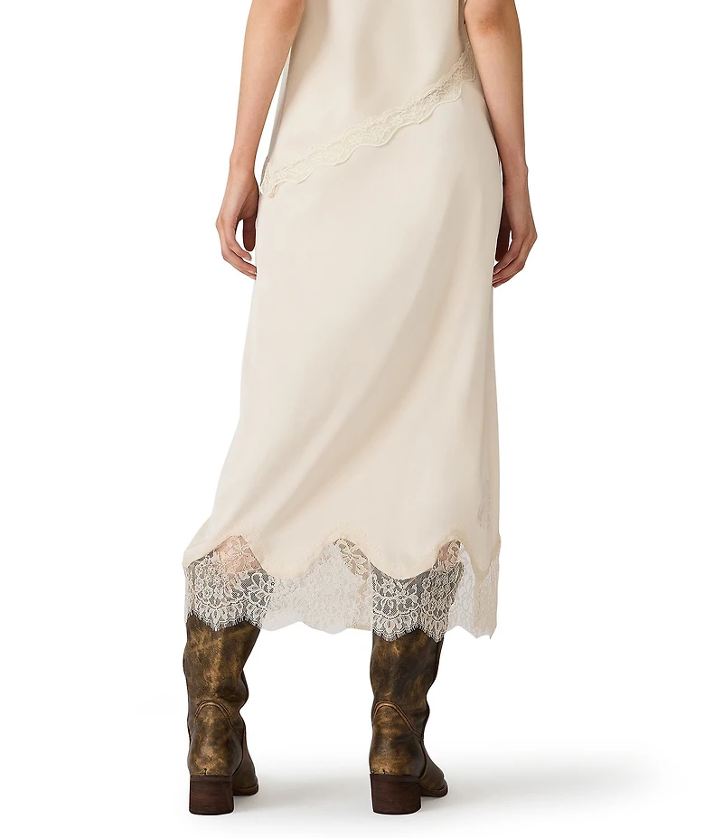 Steve Madden Lissandra Satin Lace Trim Coordinating Midi Skirt
