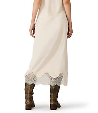 Steve Madden Lissandra Satin Lace Trim Coordinating Midi Skirt