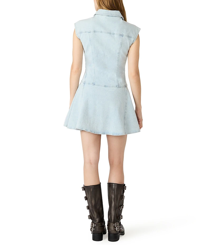 Steve Madden Liya Collared Cap Sleeve Fit and Flare Denim Mini Dress