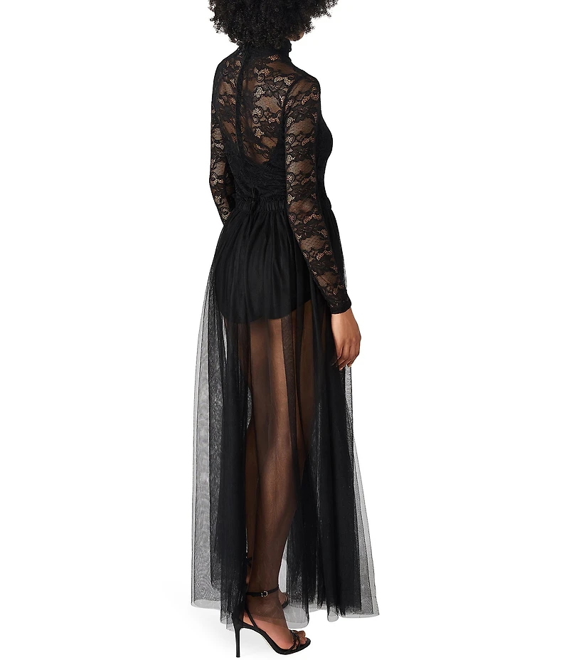 Steve Madden Long Sleeve Illusion Lace Maxi Dress