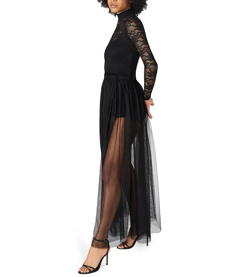 Steve Madden Long Sleeve Illusion Lace Maxi Dress