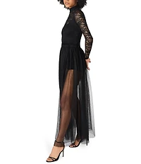 Steve Madden Long Sleeve Illusion Lace Maxi Dress