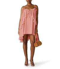 Steve Madden Lorella Chiffon Scoop Neck Sleeveless Draped Ruffle Mini Dress