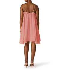 Steve Madden Lorella Chiffon Scoop Neck Sleeveless Draped Ruffle Mini Dress