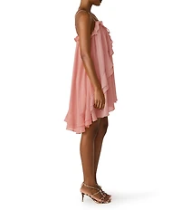 Steve Madden Lorella Chiffon Scoop Neck Sleeveless Draped Ruffle Mini Dress